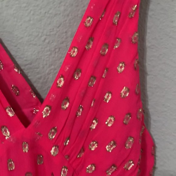 NEW Lulus Magenta Pink Sleeveless Polka Dot Cutout Maxi Tiered Dress Size Medium - Picture 5 of 11